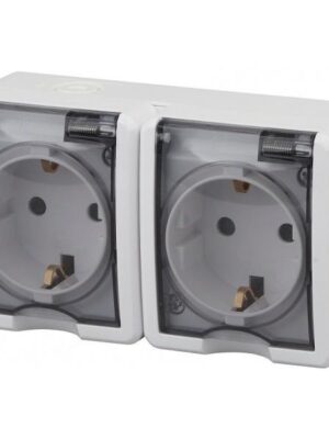 Розетка 2х2Р+Е IP54 11-2403-03 ЭРА серый