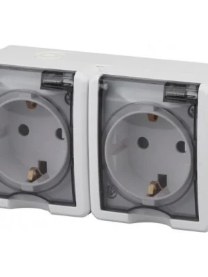 Розетка 2х2Р+Е IP54 11-2403-03 ЭРА серый