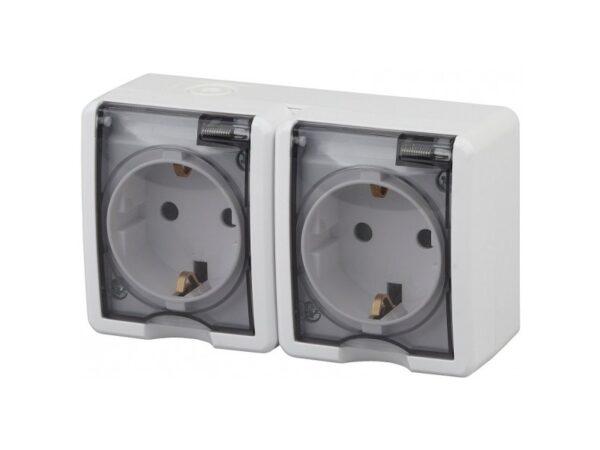 Розетка 2х2Р+Е IP54 11-2403-03 ЭРА серый
