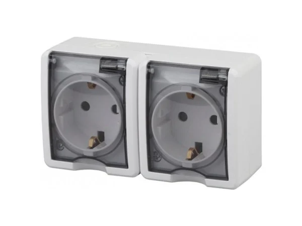 Розетка 2х2Р+Е IP54 11-2403-03 ЭРА серый