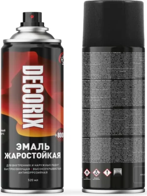 Аэрозольная эмаль жаростойкая +800 DECORIX 520мл черный 0157