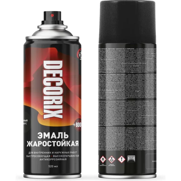 Аэрозольная эмаль жаростойкая +800 DECORIX 520мл черный 0157