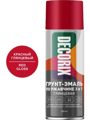 Грунт-Эмаль аэроз по ржав. 3в1 DECORIX Красн. Глян
