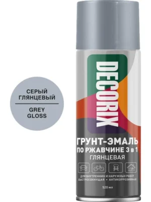 Грунт-Эмаль аэроз по ржав. 3в1 DECORIX Серый Глян
