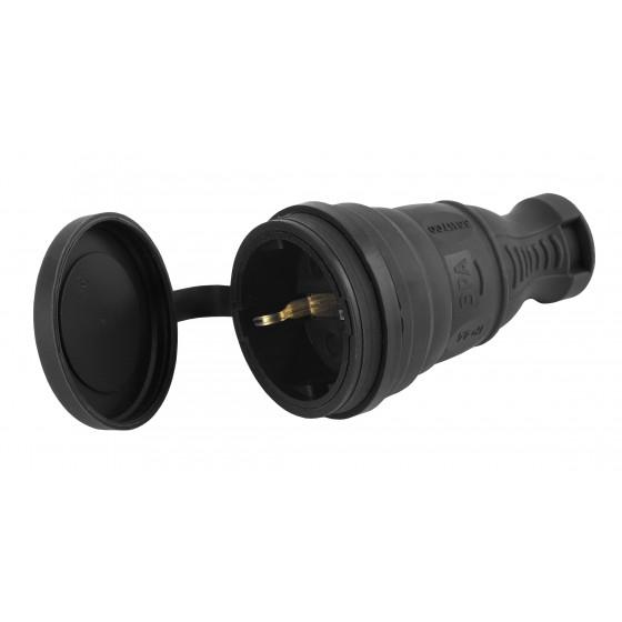 Разъем каучуковый с/з прямой  ЭРА 16A IP44 черный